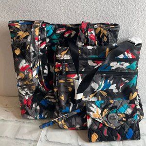 VERA BRADLEY BLACK FLORAL 3 PC PURSE SET